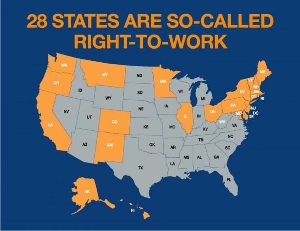 Right To Work States Vs Union States Map - Grazia Gilbertina